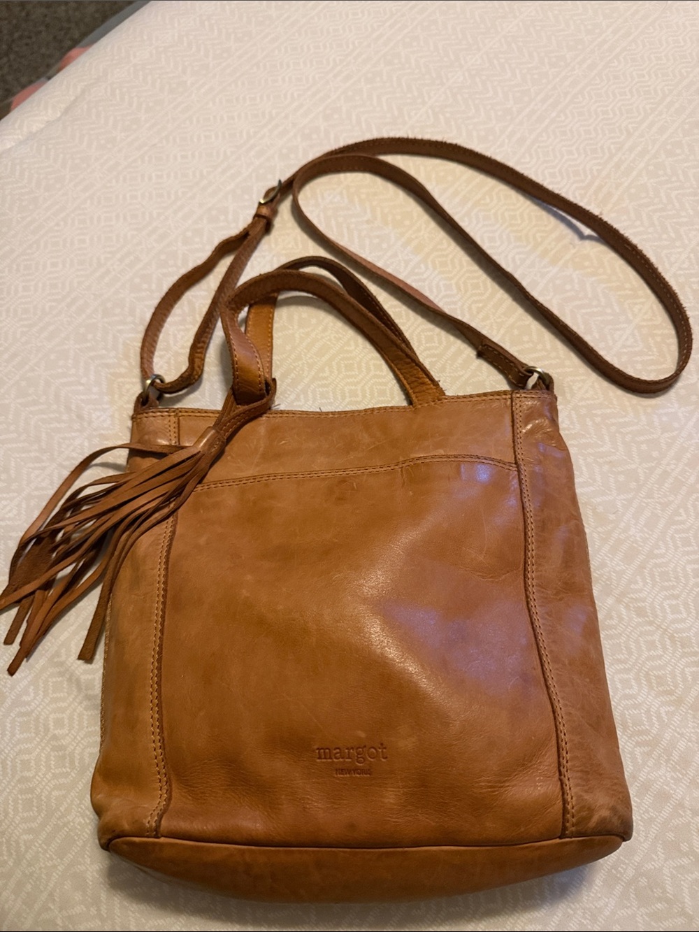 margot Tan Leather Crossbody Bag with Tassel